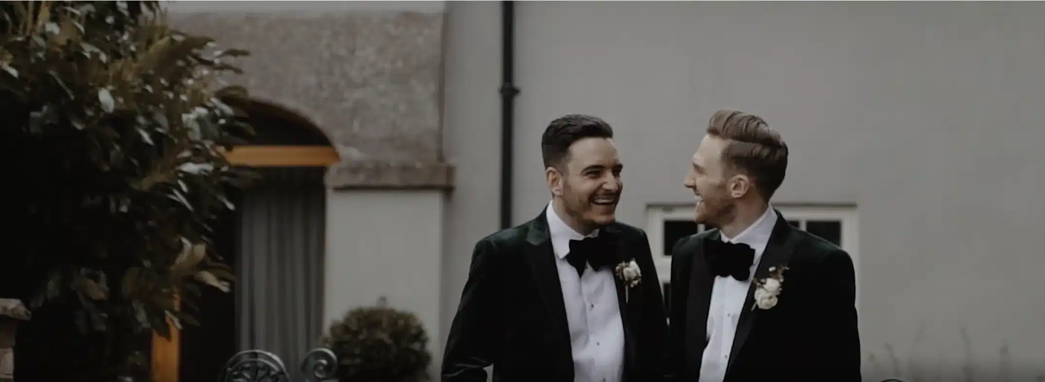 A still from Dom and Pete's wedding film at Elmore Court