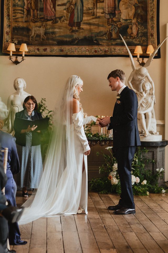 Wedding ceremony at Elmore Court, Cotswolds venue with historic architecture